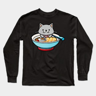 Cute Japanese Cat ramen Long Sleeve T-Shirt